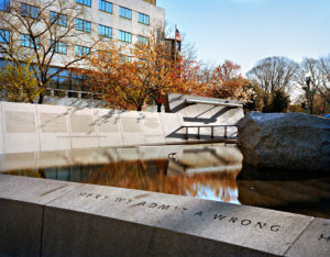 “Here We Admit a Wrong,” Japanese American Memorial to Patriotism During World War II, 2009, 45.7 x 60.9 cm.
